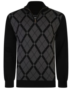 KAM 1/4 Zip Diamond Knit Black